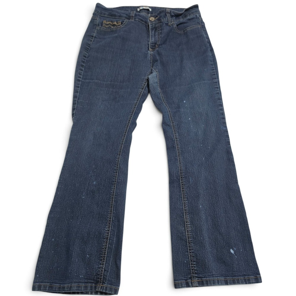 Riders by Lee Mid Rise Bootcut Jean Dk Wash Embroider Women's 32x28 bleach spots